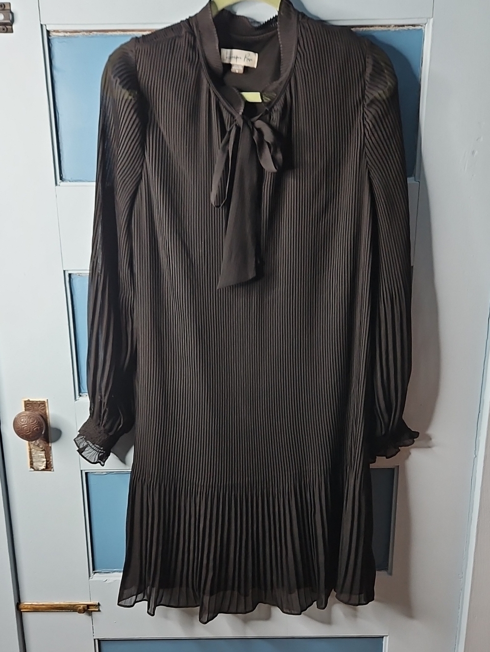 Harper Rose Pleated Tie-Neck Long Sleeve Dress - Black - 16